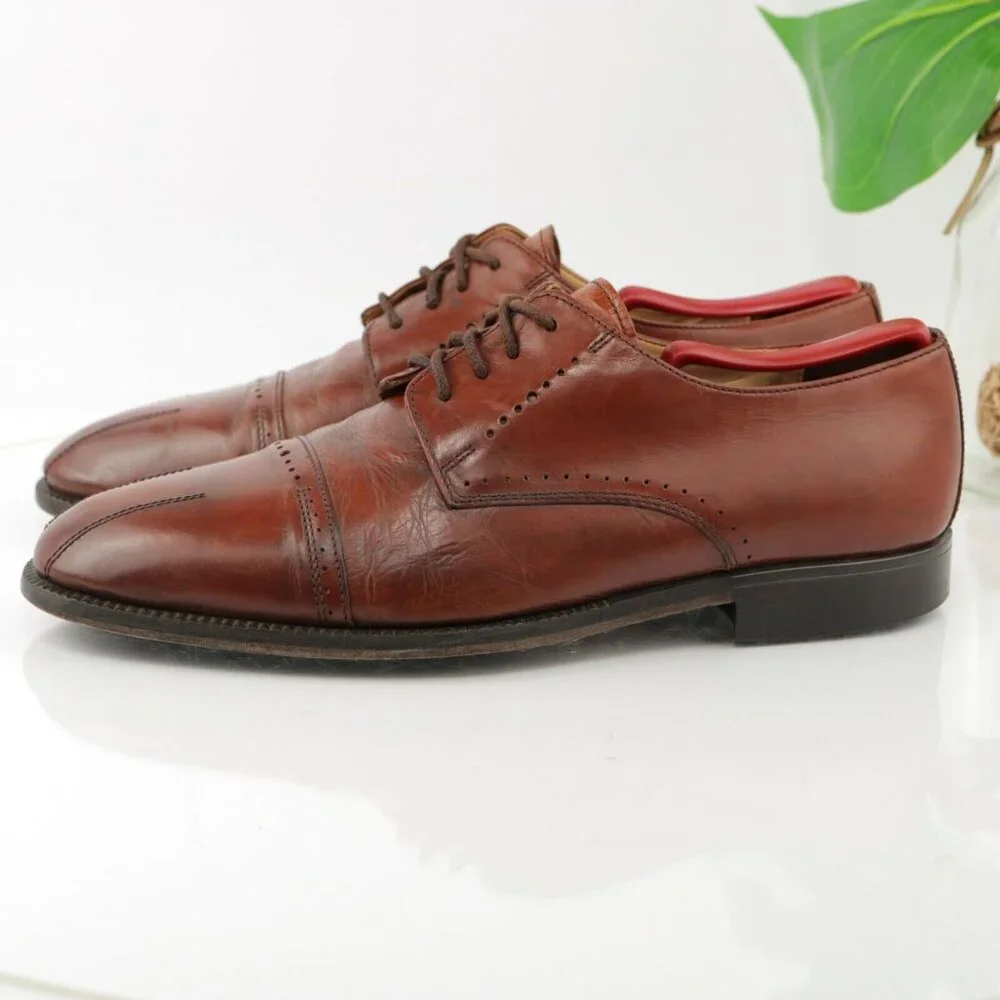 VTG Stanley Blacker Mens Oxford  Size 11.5 Red Leather Italy Handmade Dress Shoe - Picture 7 of 12